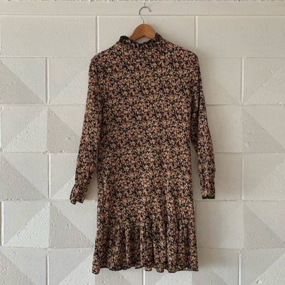 Vintage Cottagecore Smocked Ruffle Mock Neck Dress - Picture 4 of 8